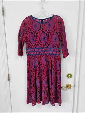 MIUSOL XL Pink Blue Lace Fit & Flare Dress 3/4 Sleeve